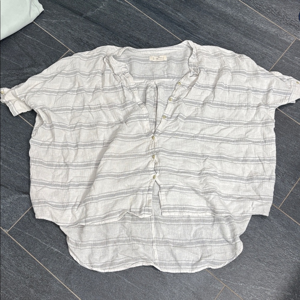 We The Free Light Gray Striped boxy button down